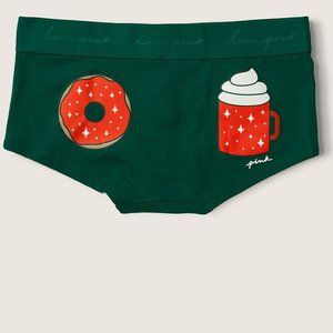 🍩☕VS PINK XS Logo Shortie Green with Coffee & Donut Christmas NWT